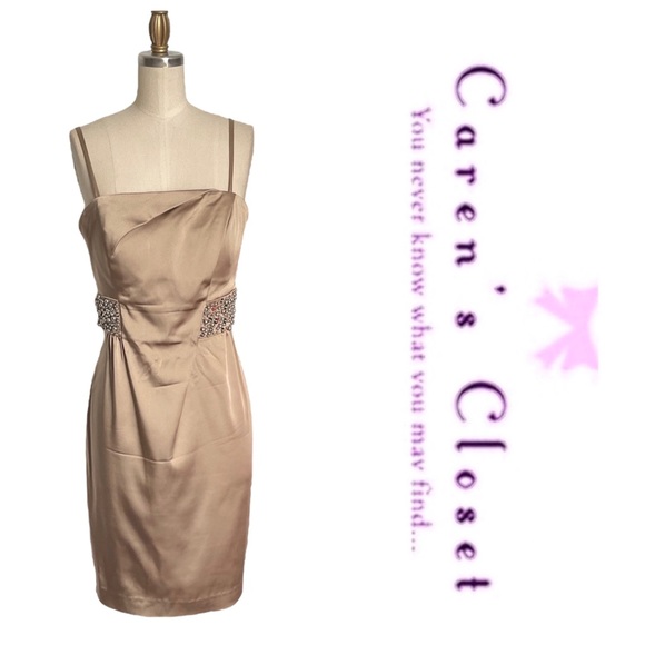 Calvin Klein Gold Stretch Satin Embellished Cocktail Evening  Dress - Picture 2 of 10